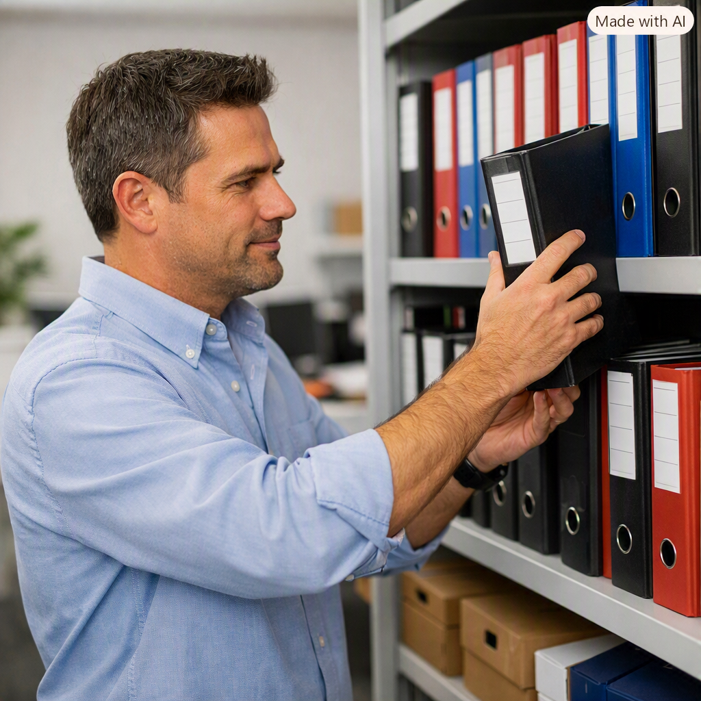 Profesional archivando documentación